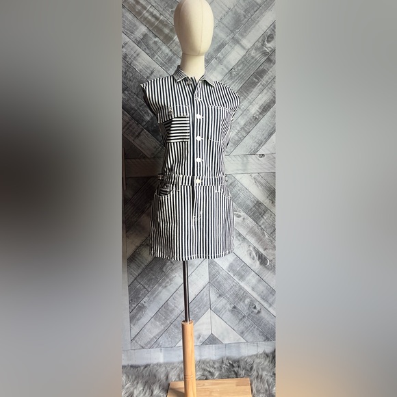 CURRENT ELLIOTT NWT DENIM THE SLEEVELESS JUMPSUIT MINI STRIPED DRESS - Picture 4 of 10